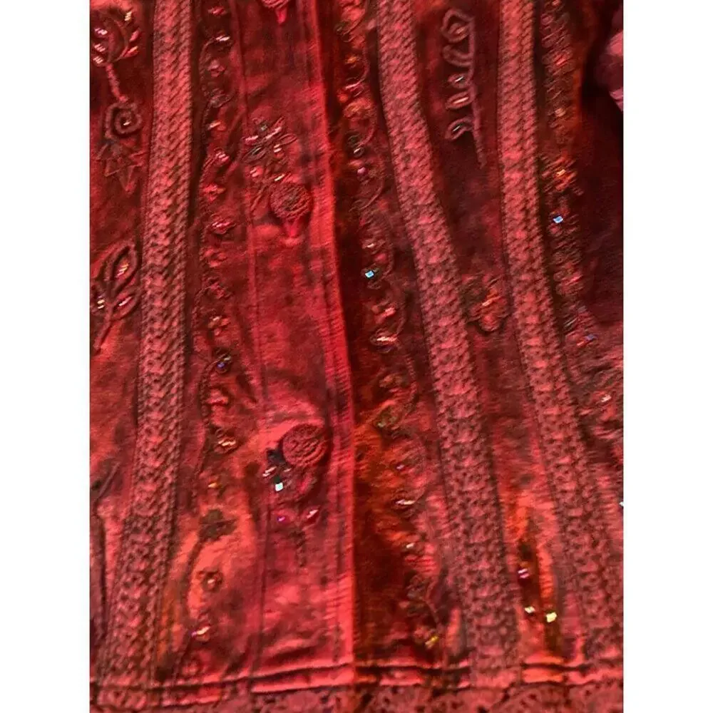 Vintage Flashback Jacket embroidery beads lace mid-weight unlined women's Large - Picture 7 of 12